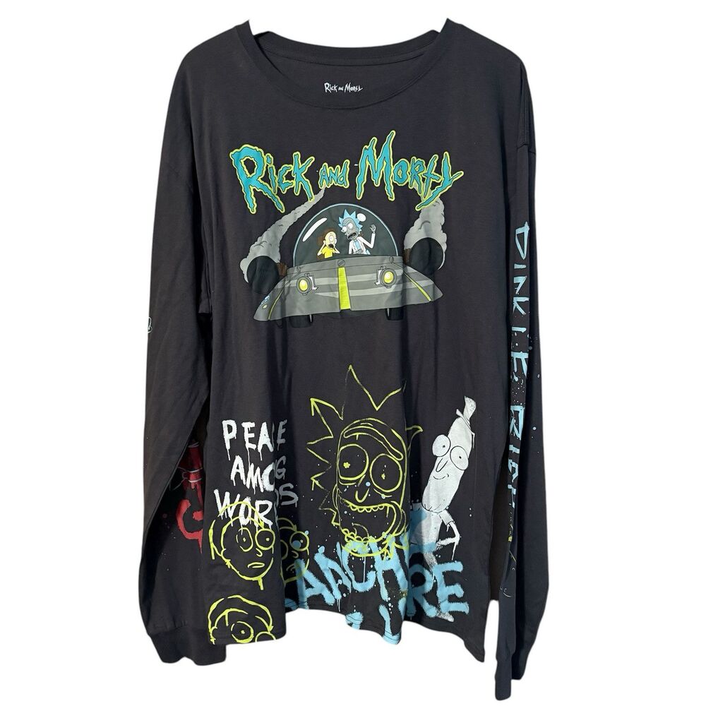 Rick And Morty Shirt Mens Gray 3XL Long Sleeve  Peace Among Worlds Pickle Rick